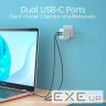 Зарядний пристрій CHOETECH PD6008 100W 2xUSB-C PD3.0, QC3.0 GaN Wall Charger White