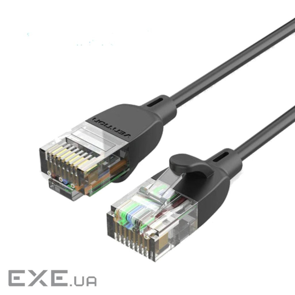 Патч-корд 1м, UTP cat 6A RJ-45 slim black Vention (IBIBF)