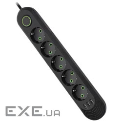 Фільтр живлення Voltronic F05U, 5роз EU, 3*USB Black (F05U-Black)