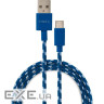 Дата кабель USB 2.0 AM to USB-C 1.0m 2color nylon blue Vinga (VCPDCTCNB31B)