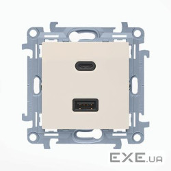 Зарядний пристрій 2хUSB тип A+С 5/9/12V (3.1A 5V), Simon10, кремовий (CEC2CA.01/41)