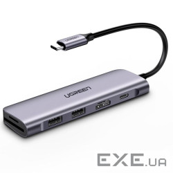 USB-хаб UGREEN USB-C to 2 Ports USB3.0-A Hub + HDMI + TF/SD with PD Power Supply (Space (UGR-70411)