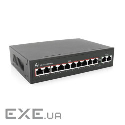 POE комутатор Merlion 10 POE 10/100 + 2 RJ45 10/100 вбудований блок живлення 52V 2.5A (YT33517)