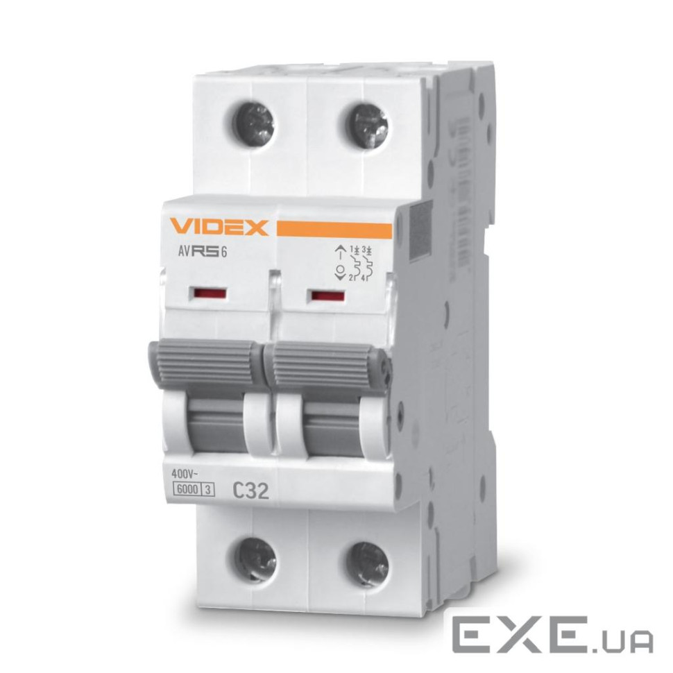 Автоматический выключатель Videx RS6 2п 32А 6кА С (VF-RS6-AV2C32)