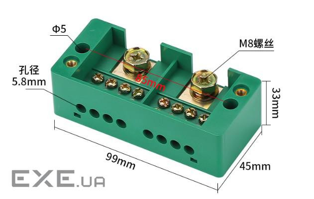 Паралельний розгалужувач-сплиттер проводів FJ6 / JHD-2-8, 1фаза-2вхід М8, 8 виходу(латунь)1,5-35х1,5 1,5