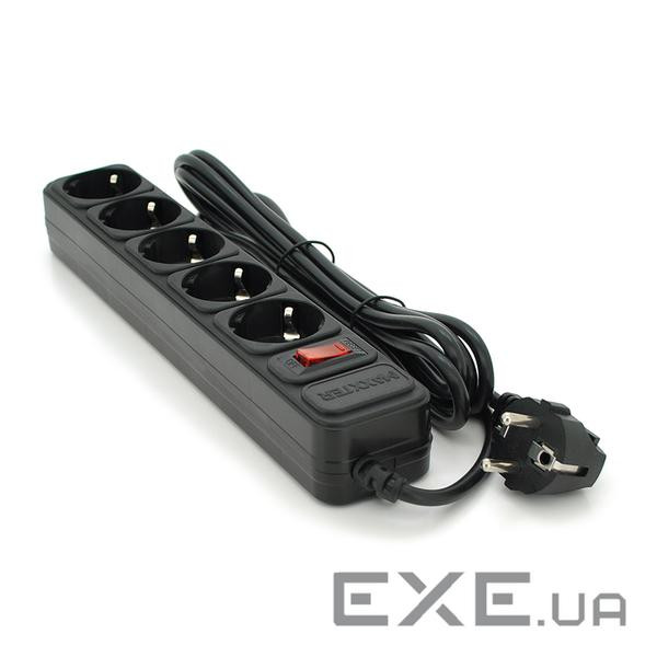 Сітковий підовжувач Maxxter SP5, 220В 10А, 5 розеток, 1.8 м , Black, Q40 (MSP5-G-6B)
