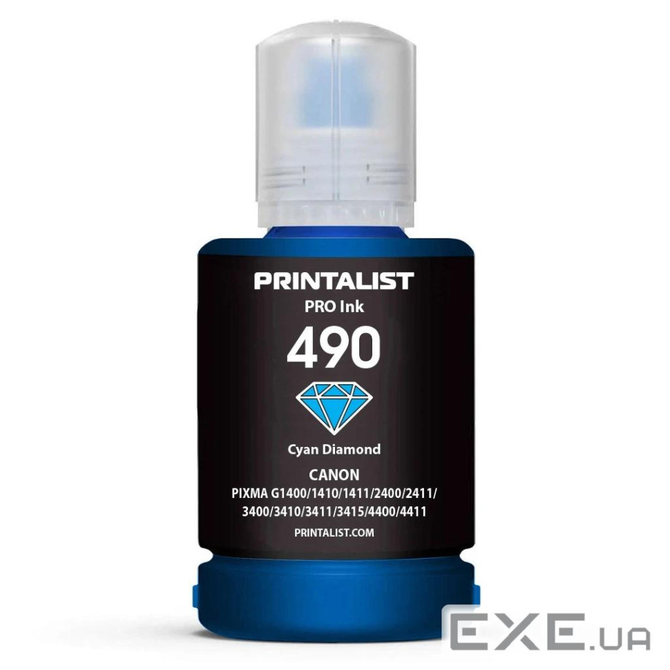 Чорнило Printalist Canon GI-490 для G1400/G2400/G3400 140г Cyan (PL490C)
