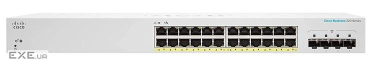 24x 10/100/1000 ports (195W PoE budget) + 4x GE SFP Smart Switch (CBS220-24P-4G-EU)