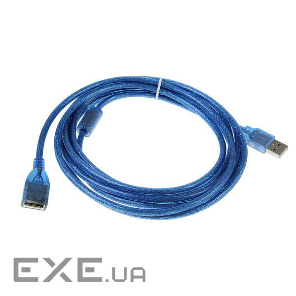 Подовжувач VOLTRONIC USB 2.0 AM/AF, 1.5m, 1 ферит, прозорий синій Q250 (YT-AM/AF-1.5TBL)