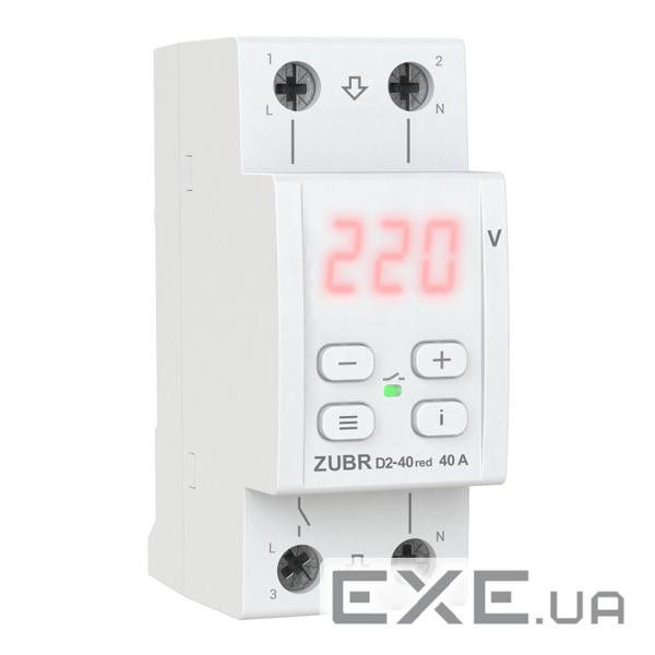 Захисне реле напруги однофазне D2-40 на DIN-рейку, 40А, 8800ВА, 120-280В, двомодульне (D2-40RED)