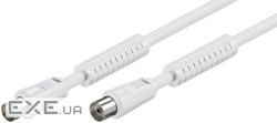 Кабель антенний-подовжувач RF:Coaxial M/F 3.5m,75 Ohm D=5.3mm 2xShielded 80dB F,білий (75.05.0742-1 (75.05.0742-1