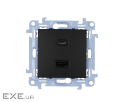 Зарядний пристрій 2хUSB тип A+С 5/9/12V (3.1A 5V), Simon10, чорний матовий (CEC2CA.01/49)