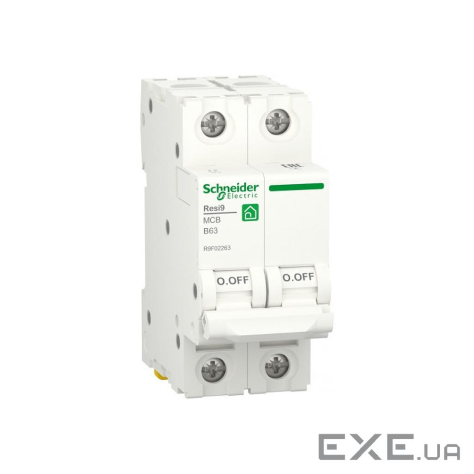 Автоматичний вимикач Schneider Electric RESI9 6kA 2P 63A В (R9F02263)