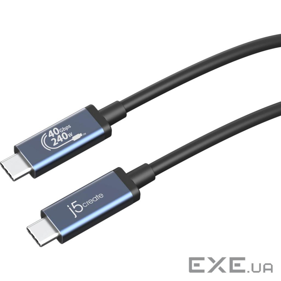 Кабель j5create JUC29L08, преміум якість, USB4, C-тато/C-тато, 0,8 м. (JUC29L08-N)