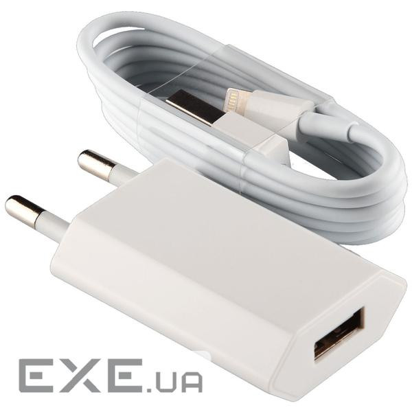 Мережевий зарядний пристрій LogicPower (1USBx1A) АС-005 White + Lightning кабель (LP5191)