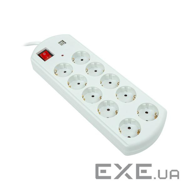 Сетевой фильтр питания PowerPlant 5м, 10 розеток, USB, євро, 100% мідь (YS-N6065/5) (EX610556) (YS-N6065/5) (EX610556)