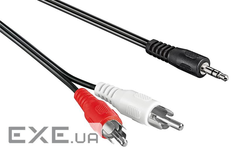Кабель аудіо-адаптер Jack 3.5mm 3pin-RCAx2 M/M 1.5m,плаский AWG29 Nickel,чорний (75.05.0018-1) (75.05.0018-1)