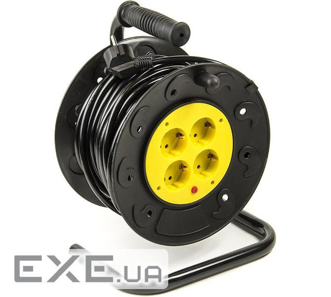 Мережевий подовжувач на котушці PowerPlant 40 м, 4 розетки, морозостойкий (JY-2002/ 40) (PPRA10M40S4L)