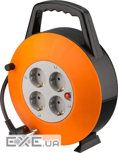 Кабель живлення-подовжувач IEC(Schuko) M/F 15.0m,на котушці жила 1.5mm Indoor Cu,чорний (75.07.1354- (75.07.1354-