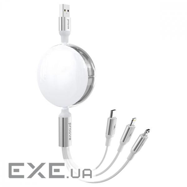 Кабель Proove Triple Sync 3 in1 Type-C + Micro USB + Lightning (1.2m) white (CCTS20001502)