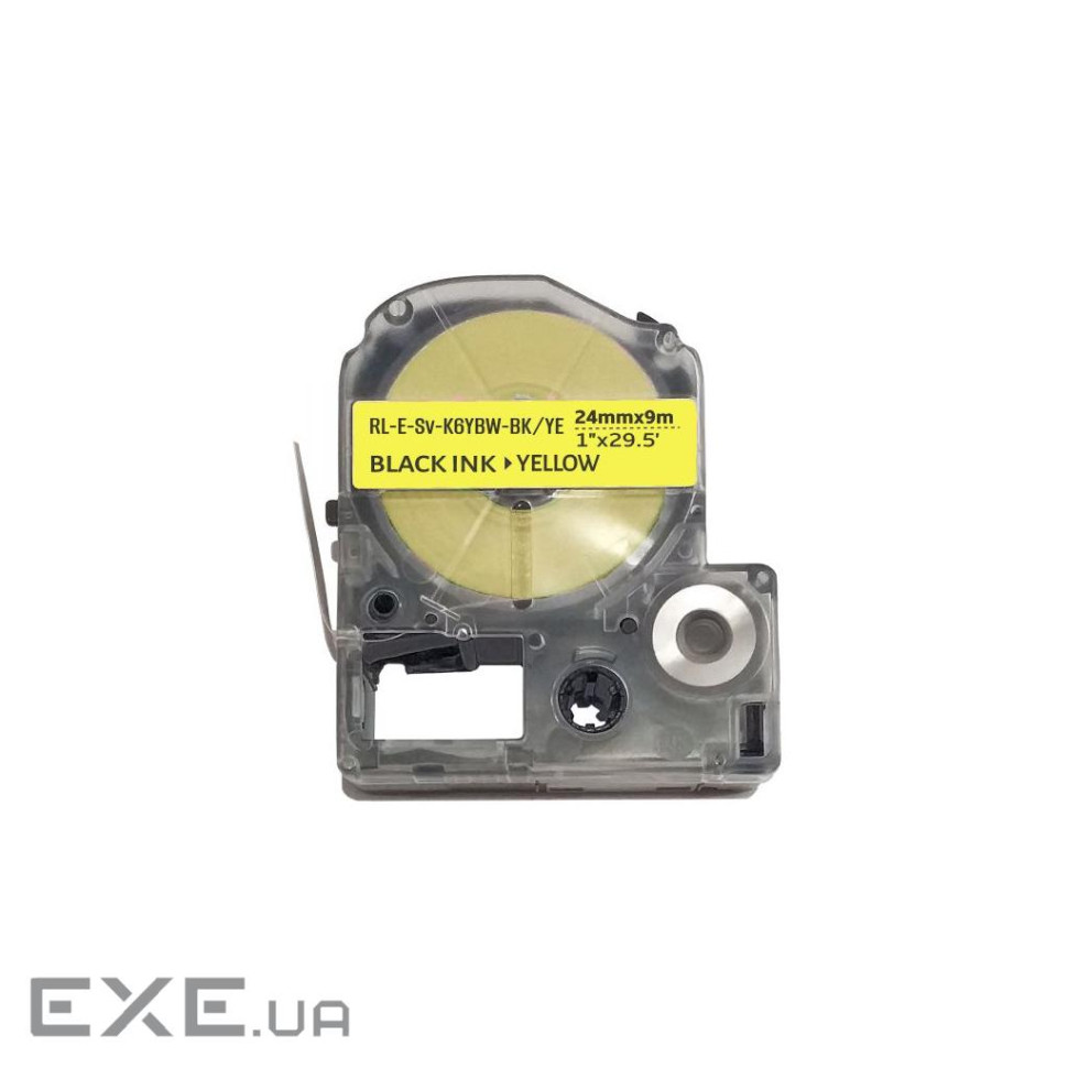 Стрічка для принтера етикеток UKRMARK ESv-K6YBW-BK/YE, сумісна з LK6YBW, 24мм х 9м. black o (900613)