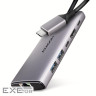 Концентратор AXAGON USB-C to 2xUSB-A + 1xUSB-C + HDMI + RJ45 + PD100W 0.15m gray (HMC-6G2L)