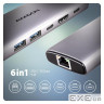 Концентратор AXAGON USB-C to 2xUSB-A + 1xUSB-C + HDMI + RJ45 + PD100W 0.15m gray (HMC-6G2L)