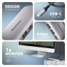 Концентратор AXAGON USB-C to 2xUSB-A + 1xUSB-C + HDMI + RJ45 + PD100W 0.15m gray (HMC-6G2L)