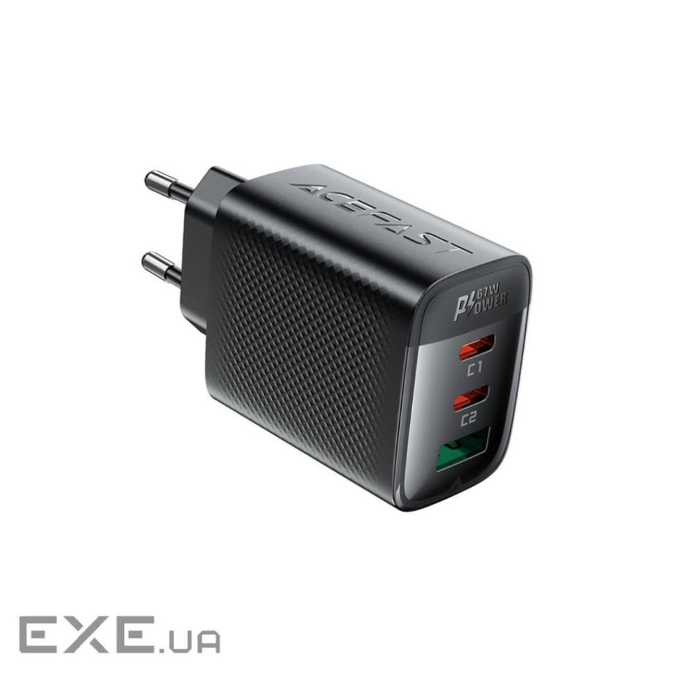 Зарядний пристрій Acefast 2xUSB-C + 1xUSB 67W GaN black (6974316284048)