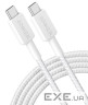 Кабель ANKER 322 USB-C to USB-C - 0.9m Nylon (Білий) (A81F5H21) ) (A81F5H21)