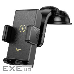 Автотримач HOCO HW22+ Wireless Charging 15W, кріплення на торпеду, затискач 50-90мм, Black, Box