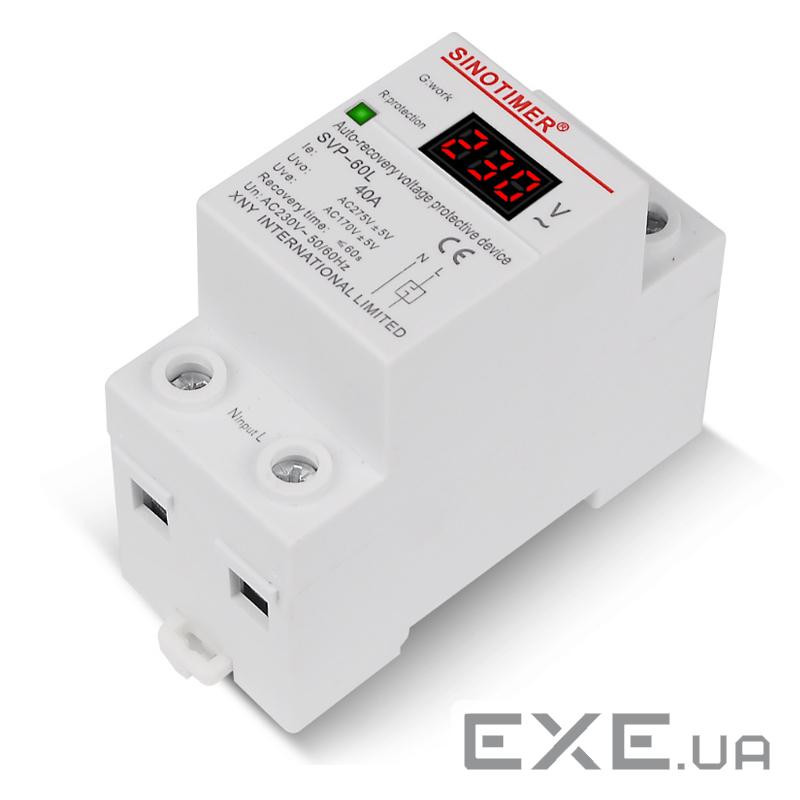 Захисне реле з контролем напруги SVP-60, 40A, 220В, на DIN-рейку 2P (YT-SVP-60L40A 36688)