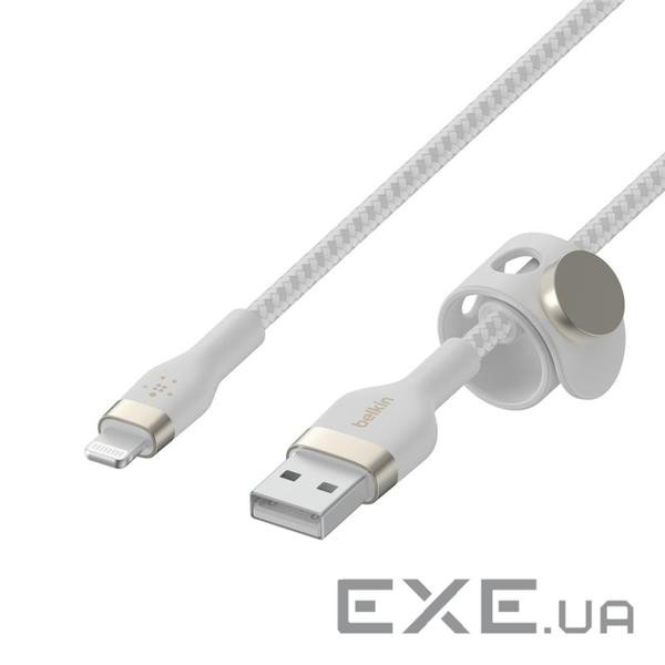 Кабель Belkin USB-A - Lightning плетений, силіконовий, з ремінцем на магніті, 3m Whit (CAA010BT3MWH) , 3m Whit (CAA010BT