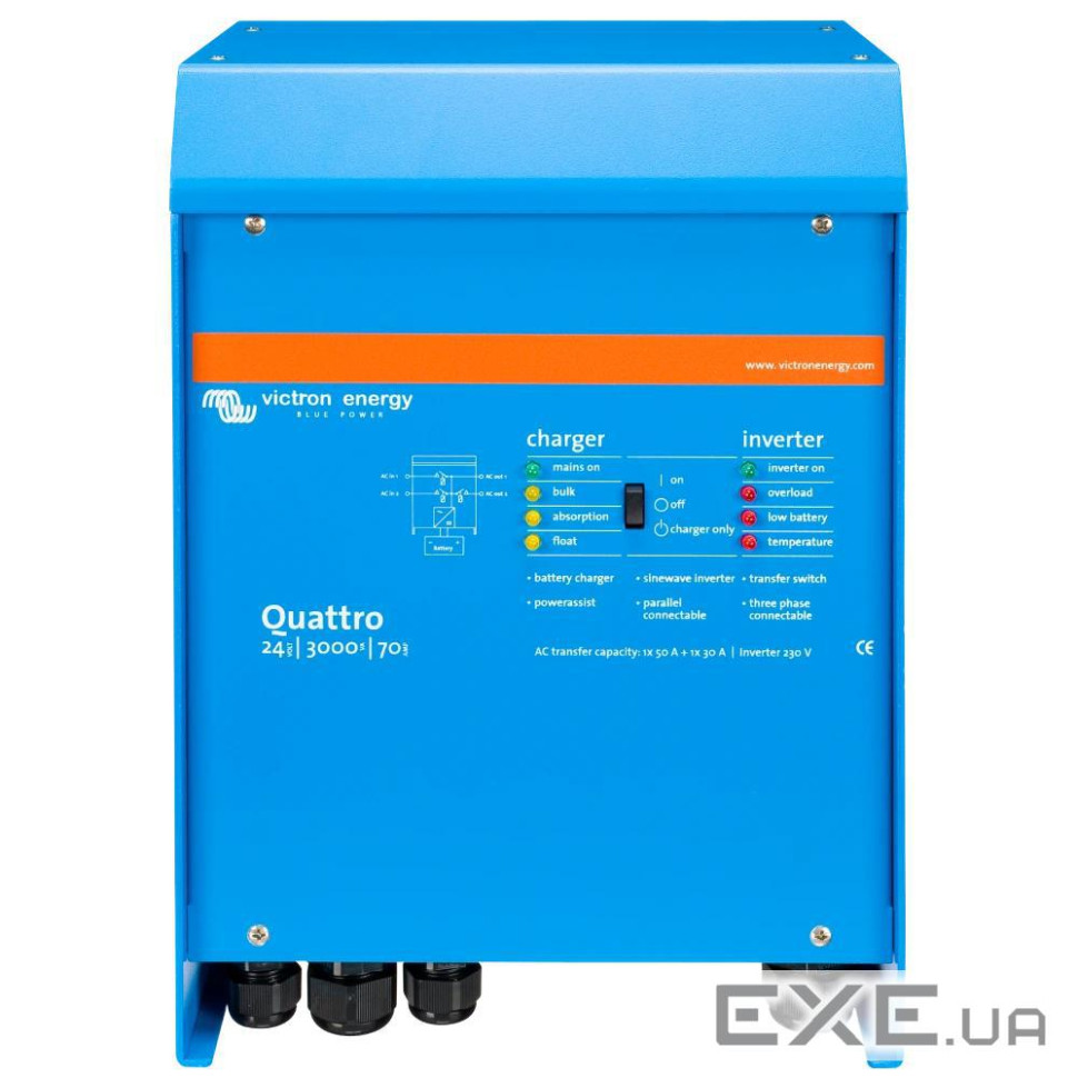 Инвертор Victron Energy VictronEnergy Quattro 24/3000/70-50/50 однофазный чистая синусоида