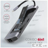 Концентратор AXAGON USB-C to 2xUSB-A + HDMI + RJ45 + SATA M.2 + PD 100W 0.18m grey (HMC-6M2)