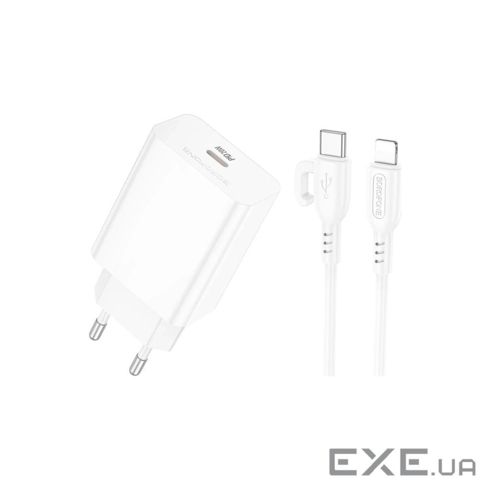 Зарядний пристрій BOROFONE USB-C PD20W + cable USB-C to Lightning white (6941991111419)