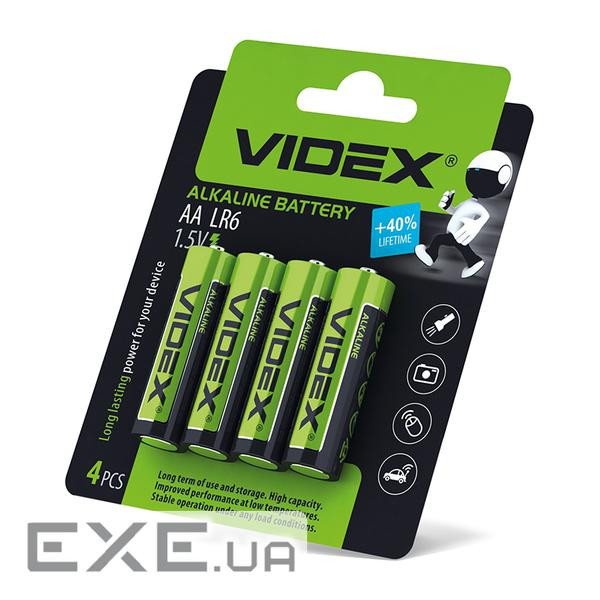 Батарейка AA (LR6), лужна, Videx Excellent!, 4 шт, 1.5V, Blister (LR6/AA 4pcs BLIS (21163 4шт) )