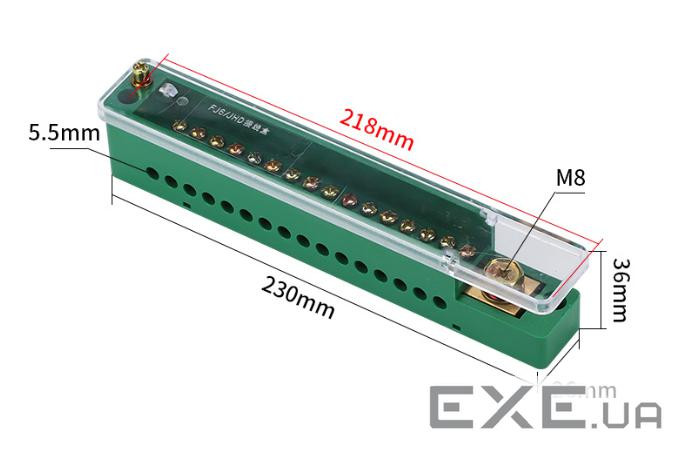 Паралельний розгалужувач-сплиттер проводів FJ6 / JHD-1-16, 1-фаза-вхід М8, 16виходів(латунь)1,5-35х1 1