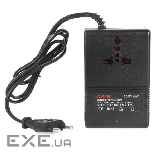 Перетворювач напруги трансформаторний 200W Input 220 V / Output 110V, + універсальна розе (HPE-200W)