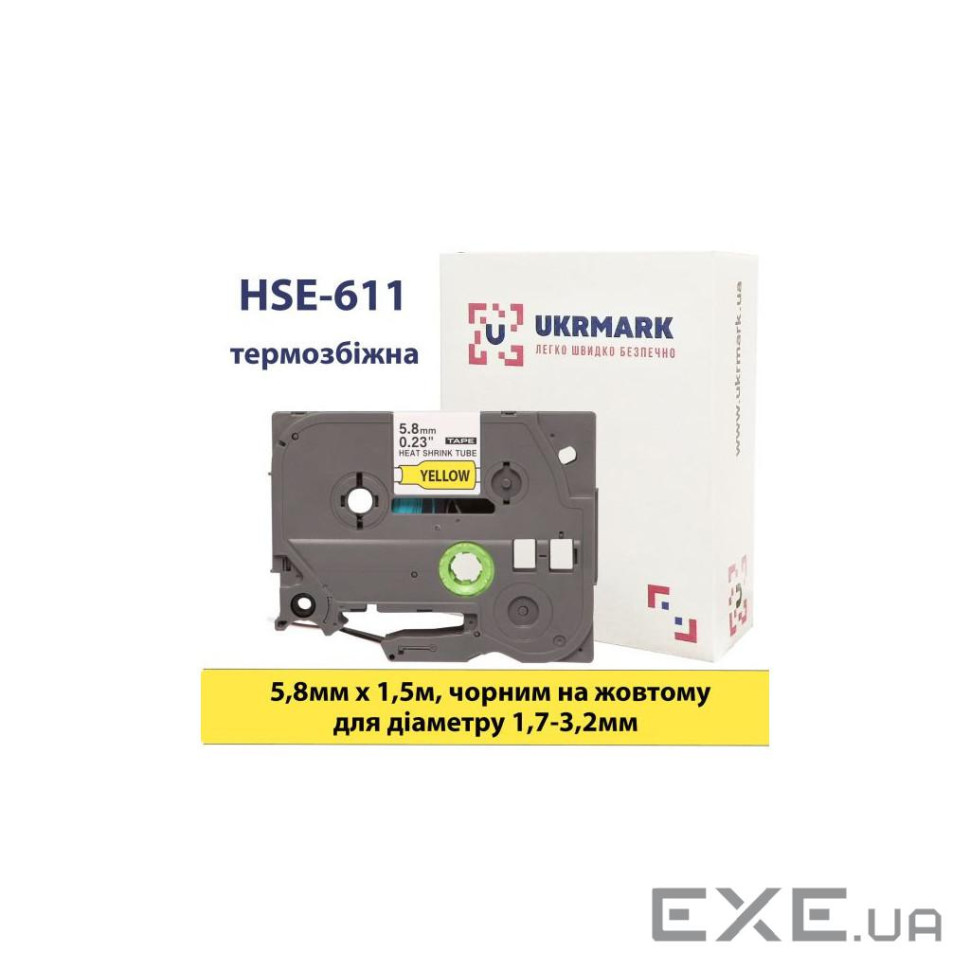 Стрічка для принтера етикеток UKRMARK B-Hs611, аналог HSe611, термозбіжна, 1,7-3,2мм, 5,8мм (900409)