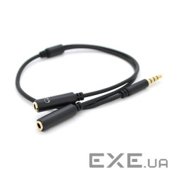Спліттер VEGGIEG mini-jack 3.5 мм 0.2м Black (YT-S-3.5(M)/2*3.5(F)-AM2)