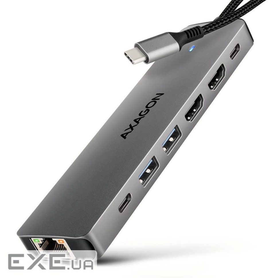 Хаб концентратор AXAGON HMC-7HX2 USB-C 5Gbps DUAL 4K DISPLAY 7in1 hub, Grey