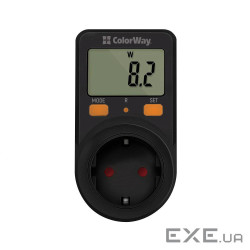 Енергометр цифровий СolorWay, Black, для розетки, 1.9" LCD дисплей, вимірює: потужніст (CW-VM16-01D)