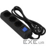 Мережевий фільтр 2E 2E-U03ESM1.5BK Black, 3 розетки, 1.5м