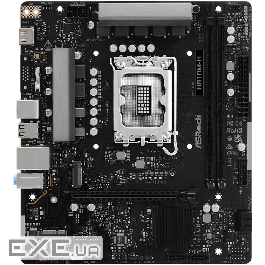 AsRock H810M-H (1851/H810, 2*DDR5, PCIex16, HDMI, 4xSATA, M.2, Glan, 7.1ch, mATX)