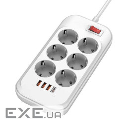 Мережевий фільтр COLORWAY CW-CHE64PDW White, 6 розеток, 1xUSB-C, 3xUSB, 2м