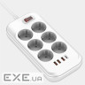 Мережевий фільтр COLORWAY CW-CHE64PDW White, 6 розеток, 1xUSB-C, 3xUSB, 2м