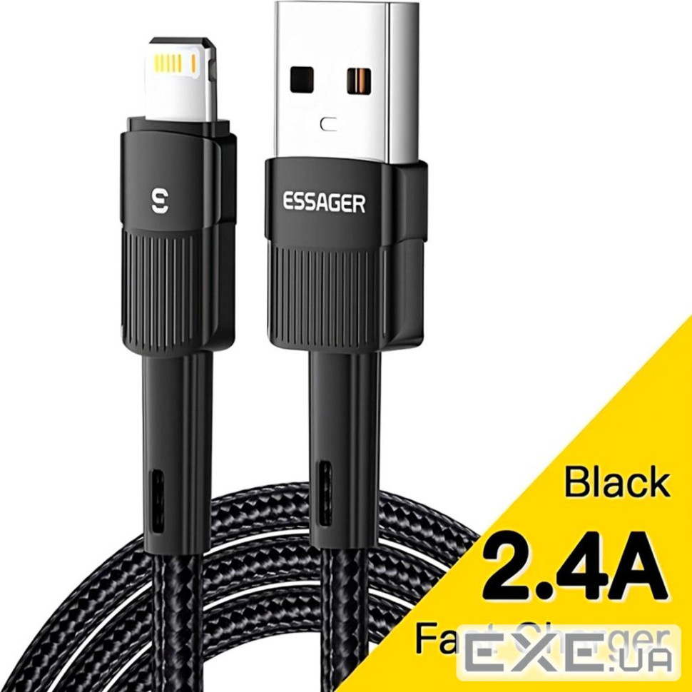 Дата кабель USB 2.0 AM to Lightning 2.0m 2.4A black Essager (EXCL-XCA01)