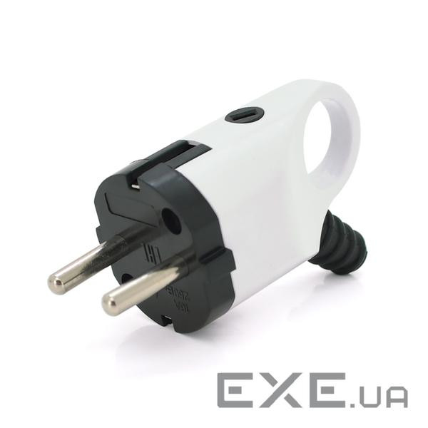 Вилка Євро із заземленням кутова з кільцем, розбірна, 16А 220V, колір білий, Q30 (000018672) , Q30 (000018672)