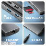 Концентратор AXAGON USBC to 3xUSB-A + HDMI + RJ45 + SD/microSD + audio + PD 100W 0.2m grey (HMC-8HLSA)
